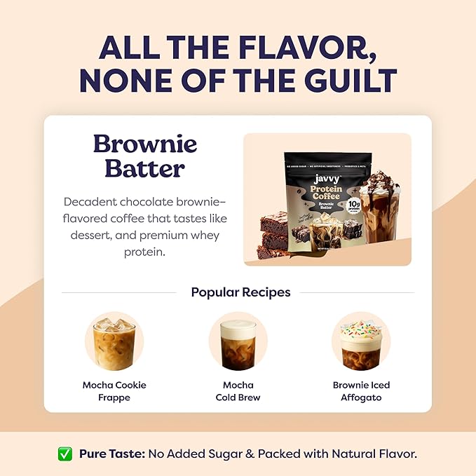 Brownie Batter Protein Iced Coffee - Premium Whey Protein &amp Instant Iced Coffees - 100% Natural Cold Brew - Zero Artificial Flavors &amp Sweeteners 80 mg Caffeine No Added Sugar 20 Servings