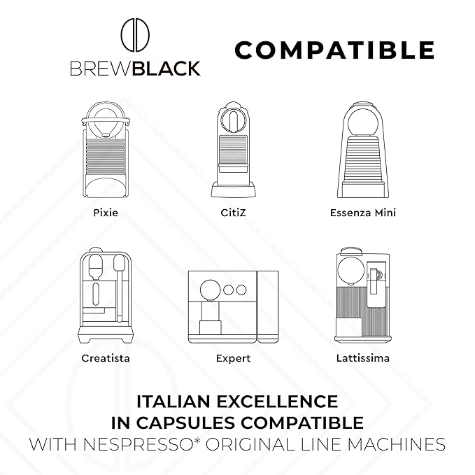 BrewBlack Decaffeinato Coffee Capsules - 100 Aluminum Coffee Pods Compatible with Nespresso Original line Medium Roast - Intensity 7/12 Made in Italy