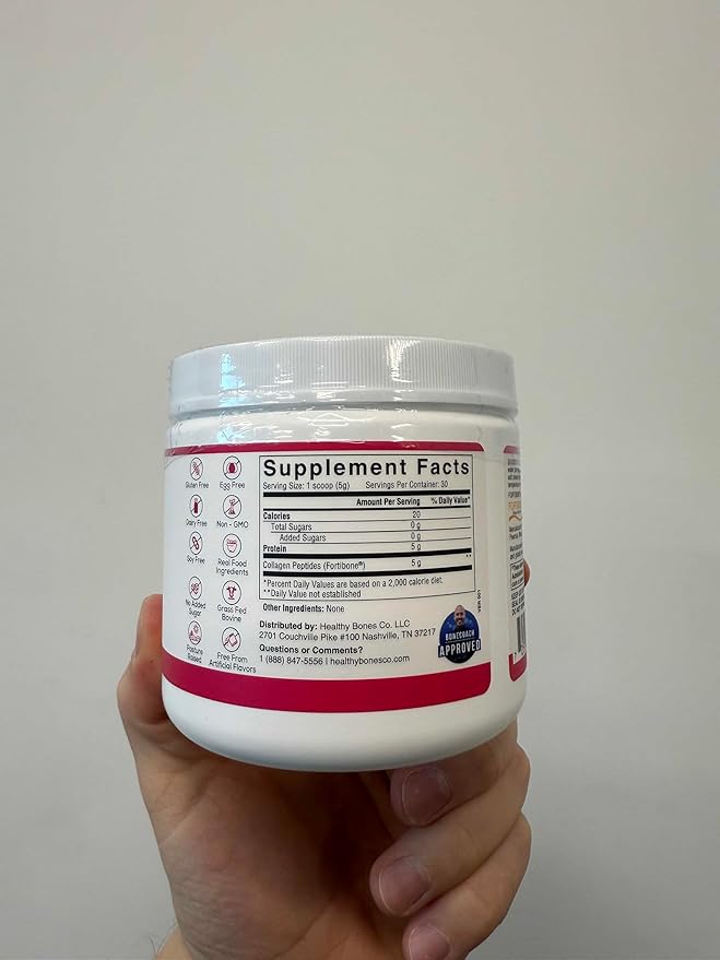 FORTIBONE Collagen Peptides Essential Bone Builder Hydrolyzed Collagen Powder for Women &amp Men Clinically-Supported for Bone Strength &amp Density Gluten Free &amp Dairy Free - Unflavored (30 S