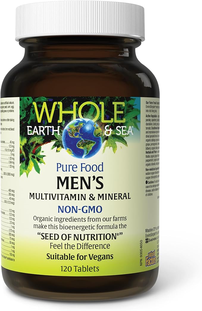 Natural Factors Whole Earth &amp Sea Men's Multivitamin &amp Mineral - Daily Health Supplement for Men Under 50 - Vegan Non-GMO &amp Gluten-Free - 120 Tablets (60 Servings)