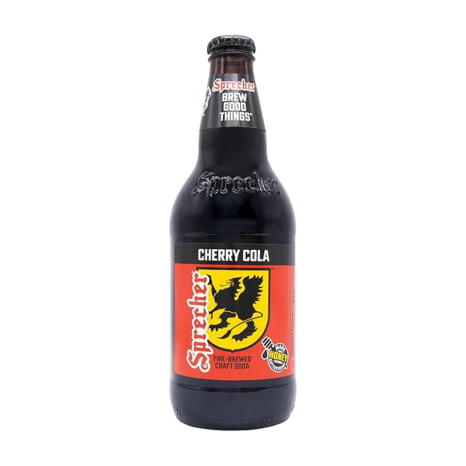 Sprecher Cherry Cola in 16 fl oz Glass Bottles (12 Pack) Fire-Brewed Craft Soda with Real Honey Caffeine-Free Gluten-Free Kosher Gourmet Handcrafted Soft Drink