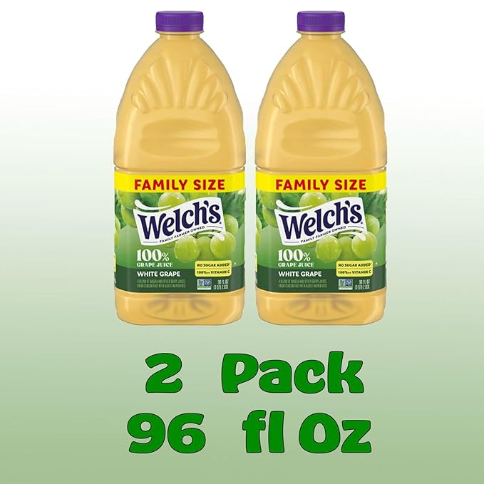 Welch's 100% White Grape Juice Drink 96 fl oz Plastic Bottle 2 Pack + 15 Sugarcane Disposable Straws by Kool8shop Infinite Deals