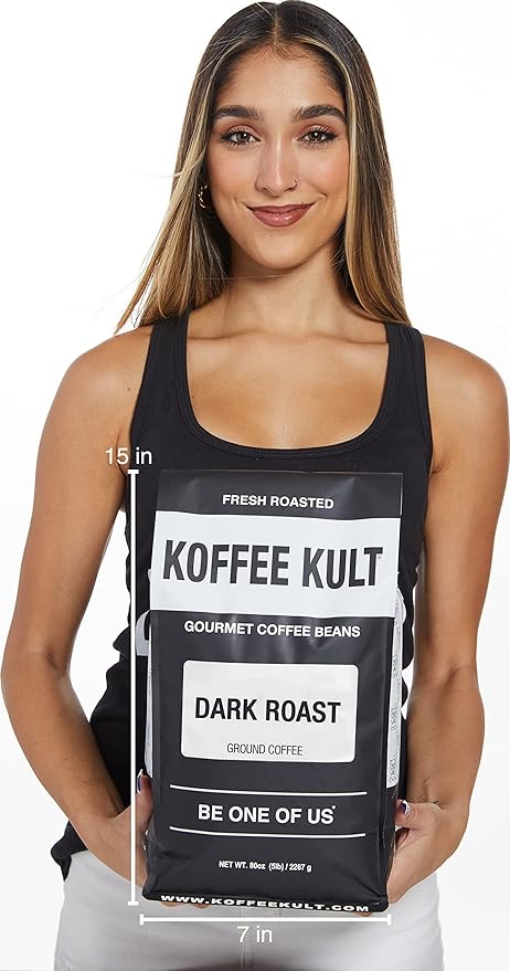 Koffee Kult Dark Roast Ground Coffee - Small Batch Gourmet Aromatic Artisan Blend 100% Organically Sourced Arabica Coffee (Ground 80oz)