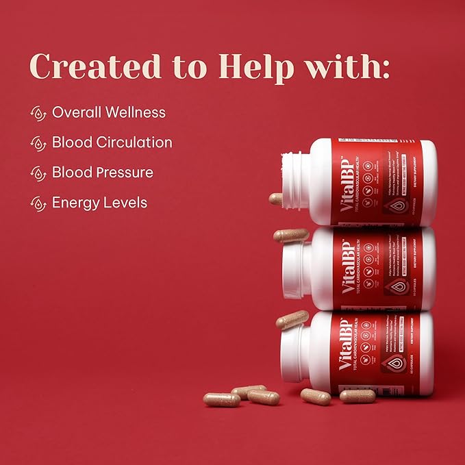 Vital BP - Support for Normal Blood Pressure - Supports Blood Flow &amp Arteries - with CoQ10 L-Citrulline and K2 &amp D3-60 Capsules