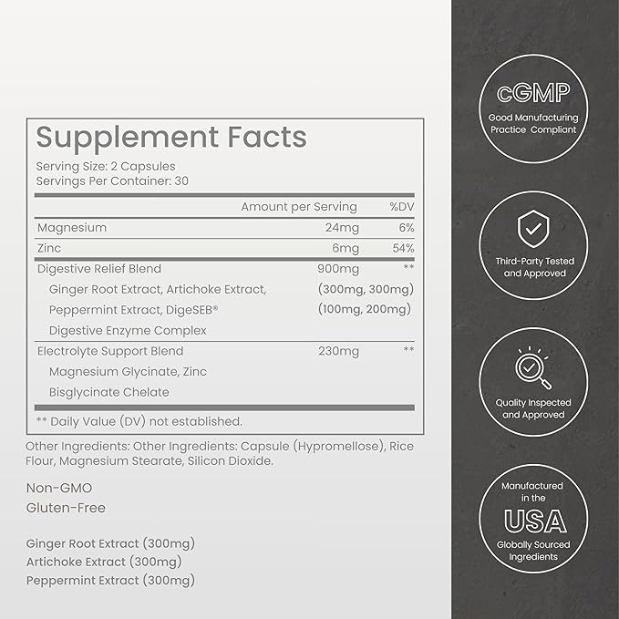 GLP-1 Side Effect Relief Supplement – Support for Nausea Bloating &amp Fatigue – Natural Digestive Support with Ginger Magnesium B12 &amp Electrolytes – for GLP-1 Users – 60 Capsules