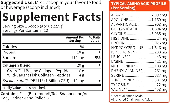 Garden of Life Marine &amp Grass-Fed Collagen Peptides Powder Supplement (Type I III) with Probiotics &amp BCAAs for Mobility Joint Health Hair Skin &amp Nails - Unflavored 20g per Serving 12