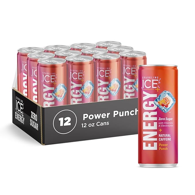 Sparkling Ice +ENERGY Maximum Mango Sparkling Water 12 fl oz Cans (Pack of 12) &amp Sparkling Ice +ENERGY Power Punch Sparkling Water with Vitamins &amp Electrolytes Zero Sugar 12 fl oz Cans (Pack