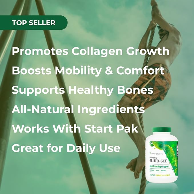Youngevity Ultimate Gluco-Gel -for Tendons Bones &amp Cartilage | Contains Glucosamine Gelatin &amp Manganese | 240 Capsules | 2 Bottles