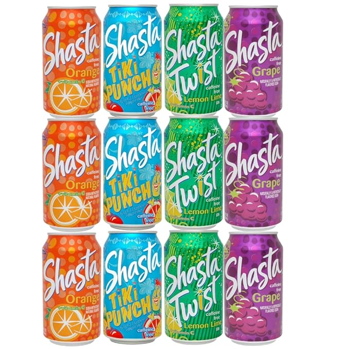 Shasta Soda Variety Pack 12 fl oz Cans 12 Pack Four Flavors: Grape Twist Orange Tiki Punch