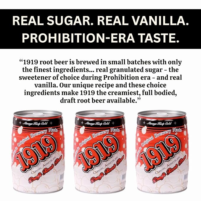 1919 Draft Root Beer Soda 5 Liter Pony Keg Caffeine-Free Real Sugar and Real Vanilla Small Batch Creamy Full Bodied Family-Founded Birthday Parties Sporting Events Made in USA
