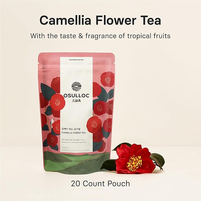 OSULLOC Camellia Tea (Sweet Tropical Fruit Scent) | Sweet Fruit Tea | 20 Pyramid Tea Bags 1.76oz