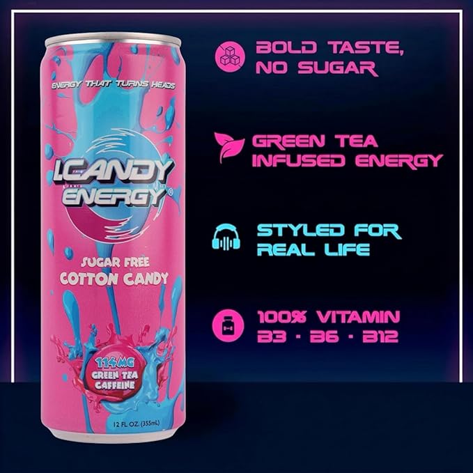 I.CANDY Energy Drink Cotton Candy 12 Pack 12 oz Cans