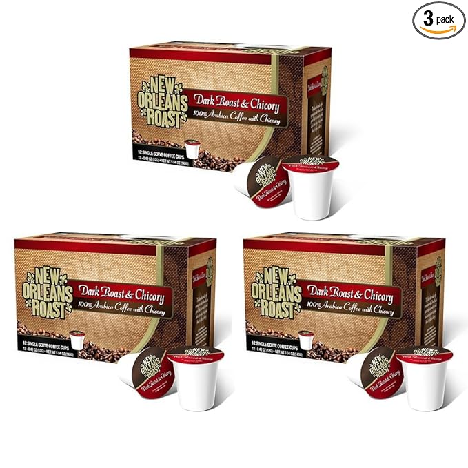 New Orleans Roast Dark Roast &amp Chicory Single Cups - Pack of 3 - Authentic NOLA Flavor
