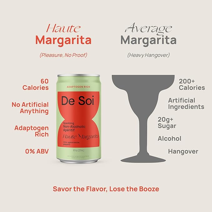 De Soi Haute Margarita 12-Pack – Sparkling Non-Alcoholic Margarita-Style Drink with Adaptogens L-Theanine Lion’s Mane &amp Reishi Mushroom Bold Mocktail Alternative