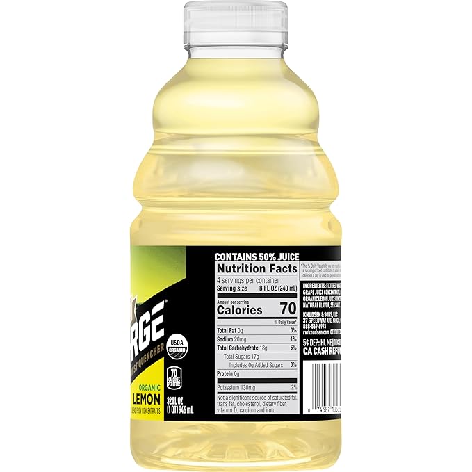 R.W. Knudsen Recharge Organic Lemon Sports Drink with Electrolytes 32 fl oz (Pack of 6)
