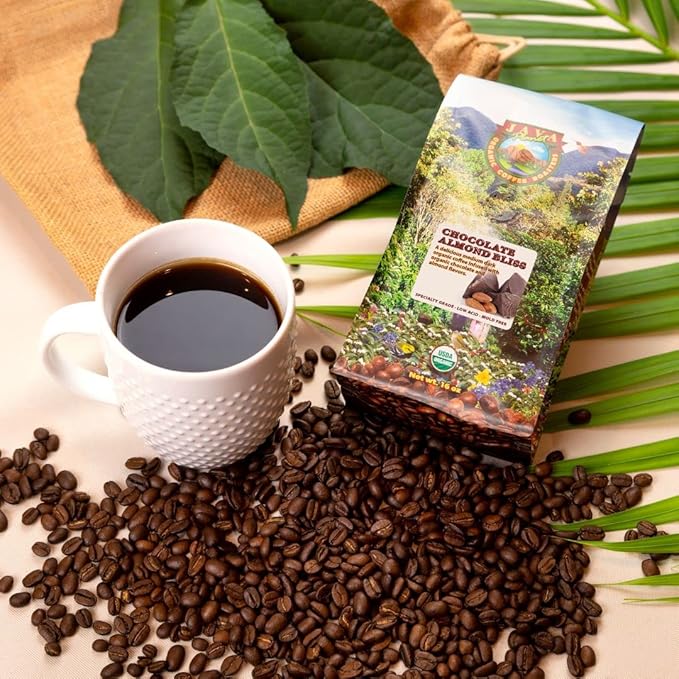 Low Acid Organic Coffee – Whole Bean Mold-Free &amp Stomach Friendly by Java Planet Chocolate and Almond Medium Dark Roast Arabica Gourmet Coffee Grade A Smithsonian Bird Friendly 1LB Bag