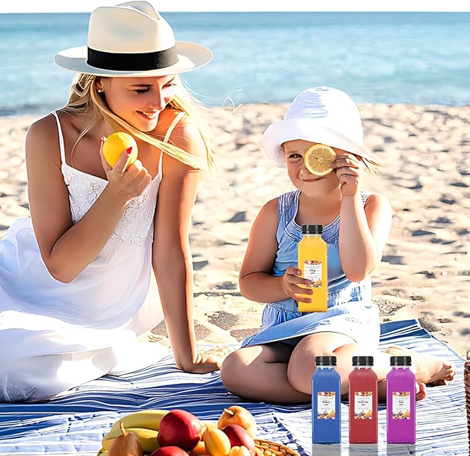 48pcs 12oz Plastic bottles with lids juice bottles with caps Reusable containers and Clear beverage for milk Smoothies juice