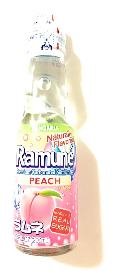 Ramune Carbonated Soda Combo-2 Peach Flavor2 Strawberry Flavor2 Lychee Flavor (6.76 Fl Oz Each)