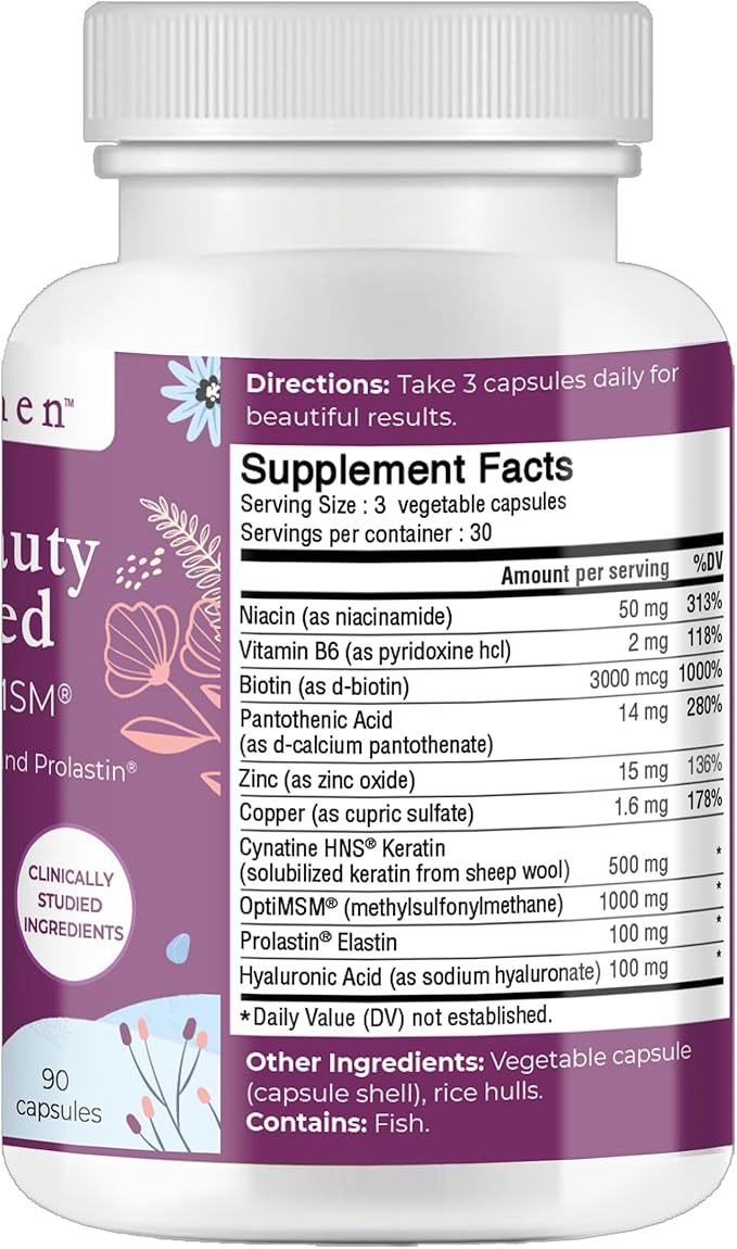 Body Kitchen Total Beauty Advanced Contains Elastin Keratin Biotin and Hyaluronic Acid Supports Hair Growth Skin Renewal Nail Strength Veggie Caps 90 Count