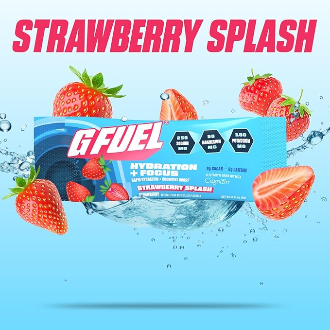 G Fuel Electrolytes Powder for Instant Hydration and Focus | Sugar Free Strawberry Flavor Electrolyte and Nootropic Drink Mix to Sharpen Mental Focus 20 Servings
