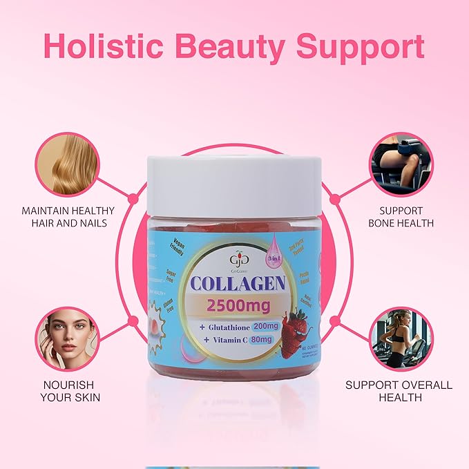 Collagen Gummies 2500mg with Vitamin C &amp Glutathione for Skin Hair &amp Nails - Delicious Filled Gummies - Anti-Aging Dietary Supplement Support Hydration &amp Radiance - 60 Count for Women &am