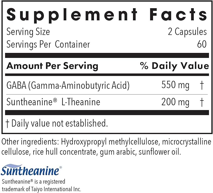 Allergy Research Group ARG 200 mg of Zen - Supports Calm and Stress Balance - Delivers 200 mg L-Theanine &amp 550 mg GABA per Serving - Vegetarian &amp Hypoallergenic - 60 Servings - 120 Capsules