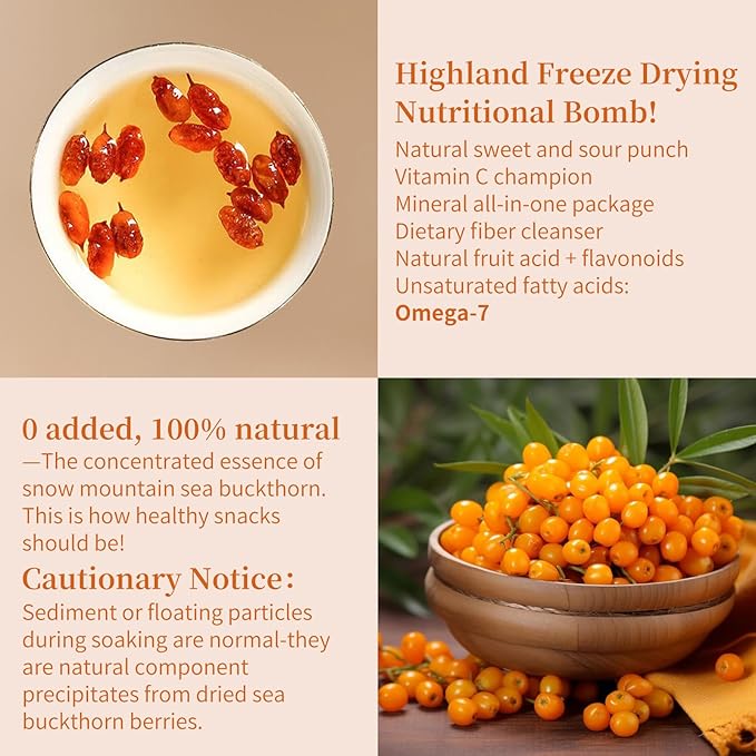 Baihuatang Dried Sea Buckthorn Berries 7.05oz/200g No AdditivesTart &amp Tangy Flavor Premium Hand-Picked Whole Fruits Sea Buckthorn Tea 沙棘