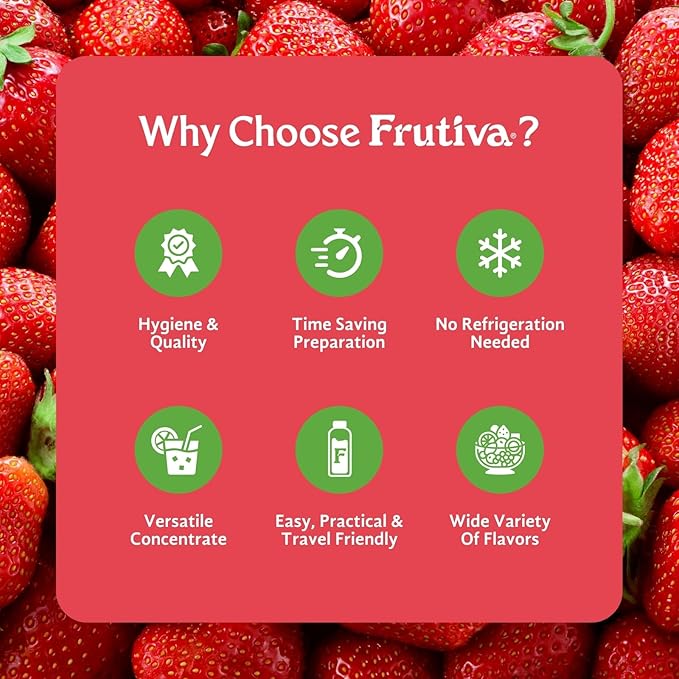 Frutiva Authentic Strawberry Drink Mix | Made in Mexico with Cane Sugar Oats &amp Cinnamon | Aguas Frescas Concentrate Makes 2.6 Gallons Per Bottle | No High Fructose Corn Syrup | Perfect for Drinks