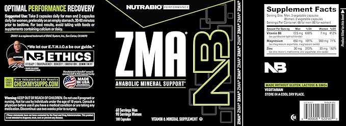 NutraBio ZMA Supplements for Men &amp Women- Zinc Magnesium Supplements to Support Hormone Levels Peak Performance Sleep Muscle Recovery Immune Health 180 Ct.
