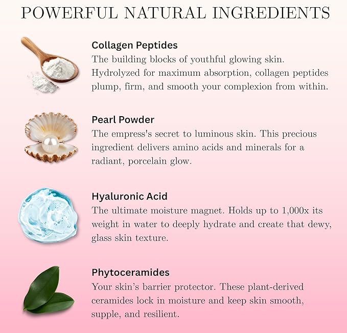 Glass Skin Supplement Powder – Collagen Biotin Vitamin C &amp Pearl Powder – Beauty Support for Skin Hair &amp Nails – 30 Servings