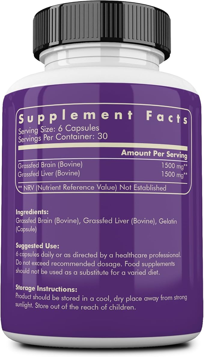 Ancestral Supplements Grass Fed Beef Brain Supplement with Beef Liver Whole Food Brain Support Promotes Brain Mood and Memory Health Brain and Liver Health Formula Capsules Non-GMO 180 Capsules