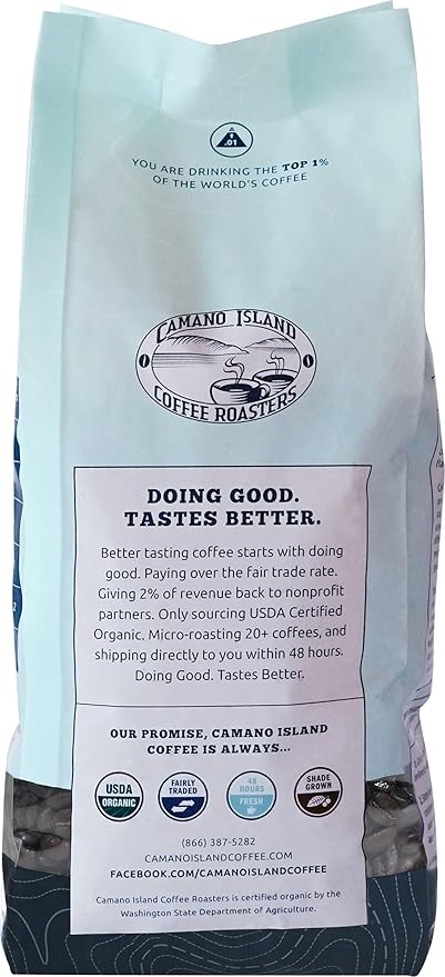 Camano Island Coffee Roasters Decaf Espresso Blend Whole Bean 2lb Fresh Dark Roast Swiss Water Processed USDA Organic Fairly Traded Shade Grown Top 1% Arabica Sweet Molasses Mixed Berry Flavor