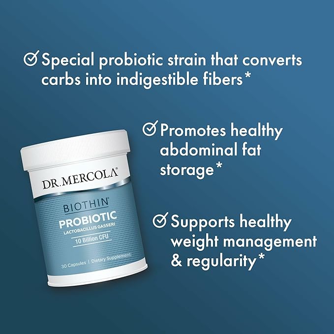 Dr. Mercola Biothin Probiotic - Digestive Health Supplement - Supports Healthy Metabolism - GMO-Free Gluten-Free &amp Soy-Free - 90 Delayed-Release Capsules (90 Servings)