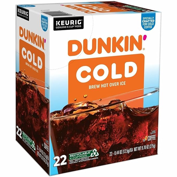 Dunkin' Brew K-Cup Pod Over Ice Keurig Single Serve K-Cup Pods 22 Count - Smooth - K-Cup Pod - Roasted Arabica - Kosher - 22 / Pack