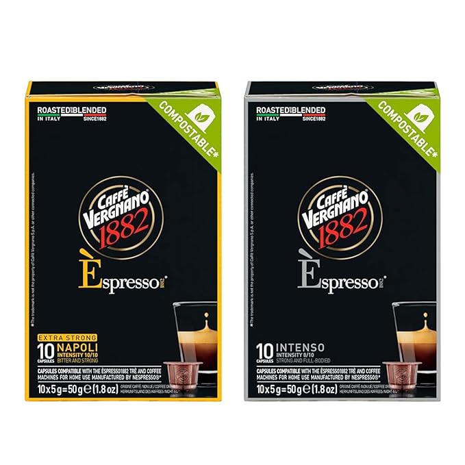 Caffè Vergnano 1882 Napoli &amp Intenso Espresso Capsules – Strong Italian Coffee Pods Compatible With Original Line Machines – 4 Pack 10 Count Each