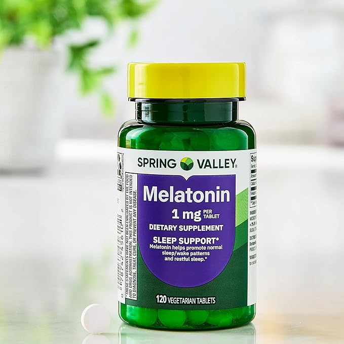 SUREFECT Spring Valley Melatonin 1mg - 120 Vegetarian Tablets - Sleep Support - Helps Maintain Normal Sleep/Wake Cycle Organizer