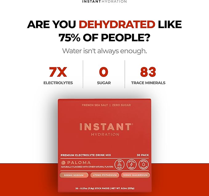 Instant Hydration Electrolytes Powder Packets - Paloma Electrolyte Drink Mix - Zero Sugar - Keto Vegan Gluten-Free Non-GMO - Boost Recovery Brain Health Muscle &amp Tissue Support- 30 Sticks