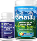 Nature's Perfect Night Melatonin 5mg Quick Dissolve Mixed Berry 200 Count with Serenity Magnesium Powder 15 oz Lemon Raspberry