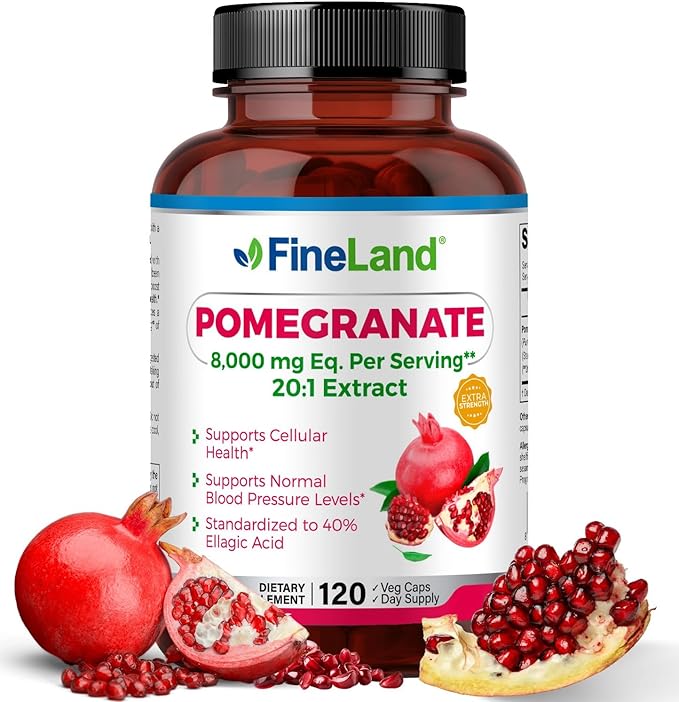 FineLand Pomegranate Extract 20:1 40% Ellagic Acid Standardized Antioxidant Supplement for Cellular &amp DNA Health 120 Veg Capsules 4-Month Supply