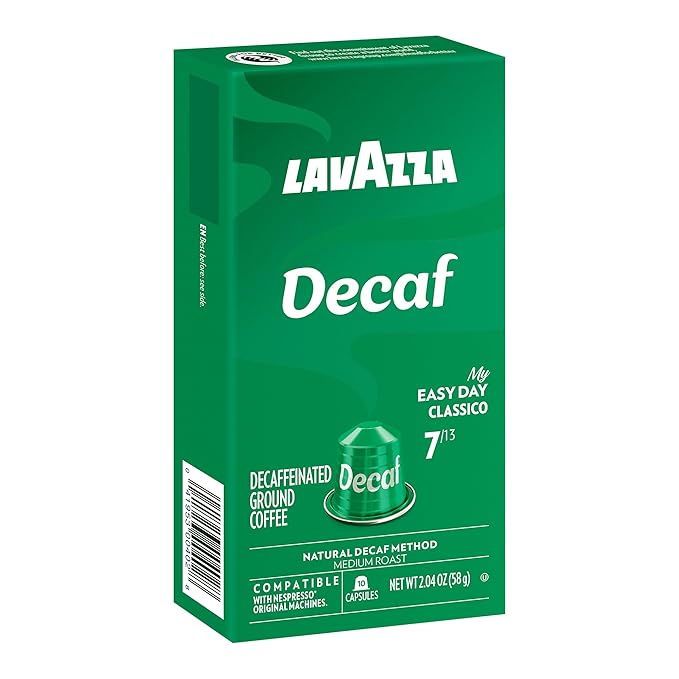 Lavazza Espresso Maestro Decaf (DEK) Aluminum Capsules Compatible with Nespresso* Original Machines Medium Espresso Roast Arabica and Robusta Blend Packaging Vary10 Count(Pack of 12)