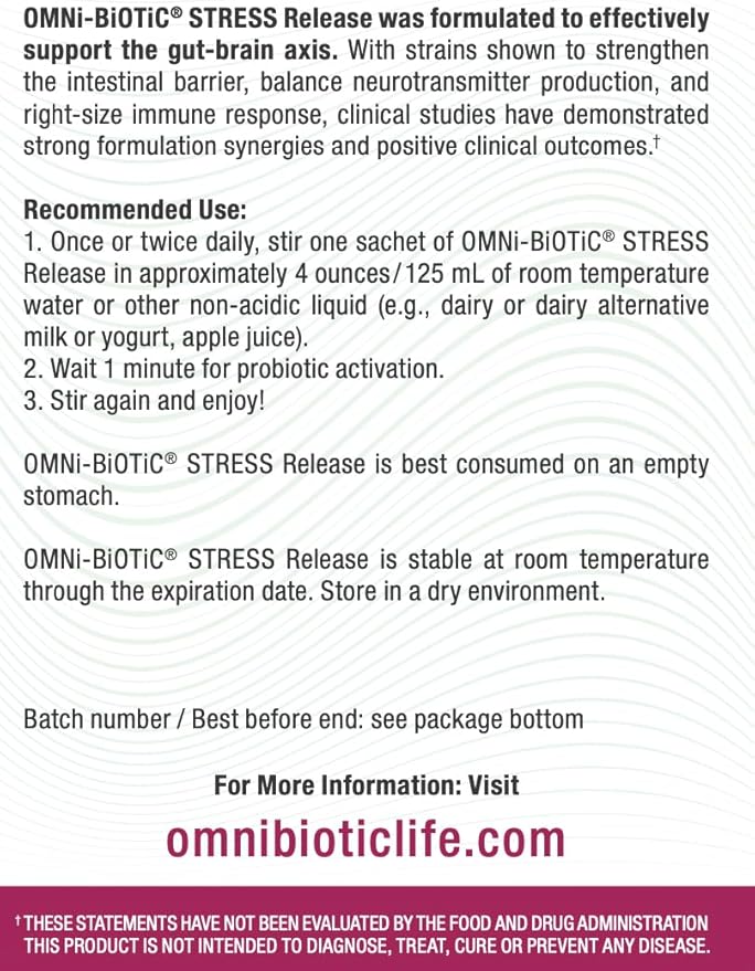 OMNi BiOTiC Stress Release - Clinically Tested Probiotic for Stress Management &amp Gut-Brain Axis Support - Stress Probiotic and Mood Probiotic - Vegan Non-GMO (28 Daily Packets)