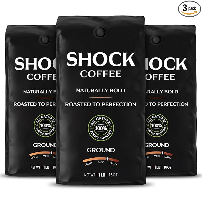 Shock Coffee Ground The Strongest Caffeinated All-Natural Coffee Up to 50% more Caffeine. 3 pounds