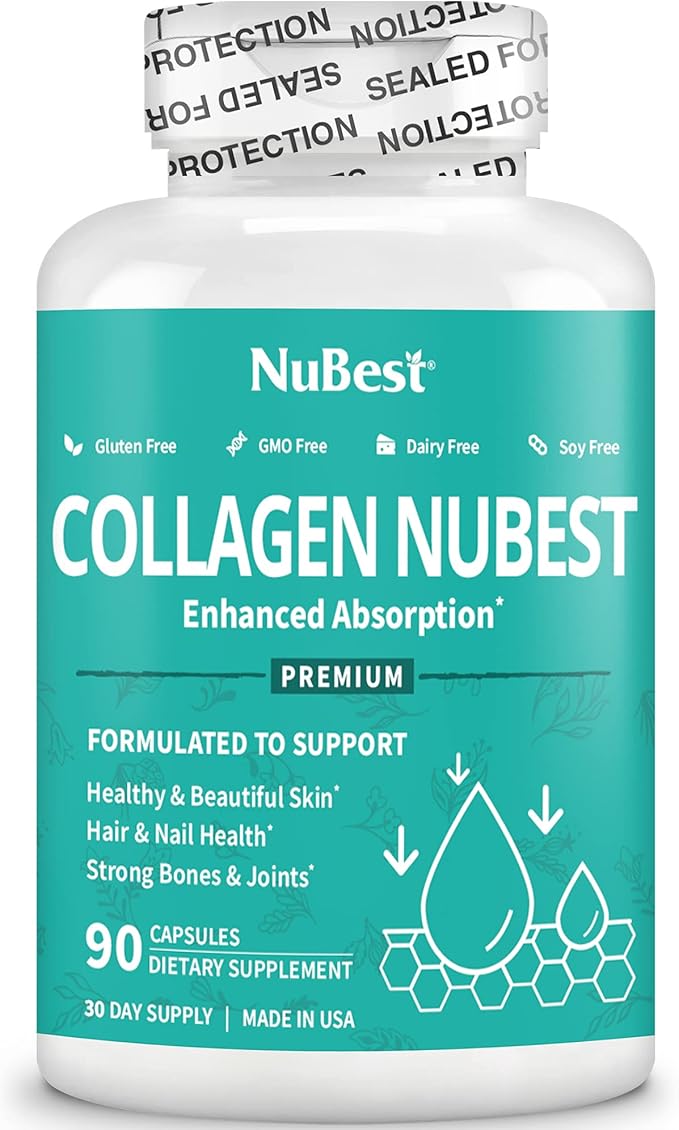 NuBest Collagen Collagen Peptides - Collagen Pills for Adults for Hair Growth Strong Nails Skin Health - Premium Collagen for Hair Vitamin for Nails - 1500 mg Collagen Per Serving - 6 Pack
