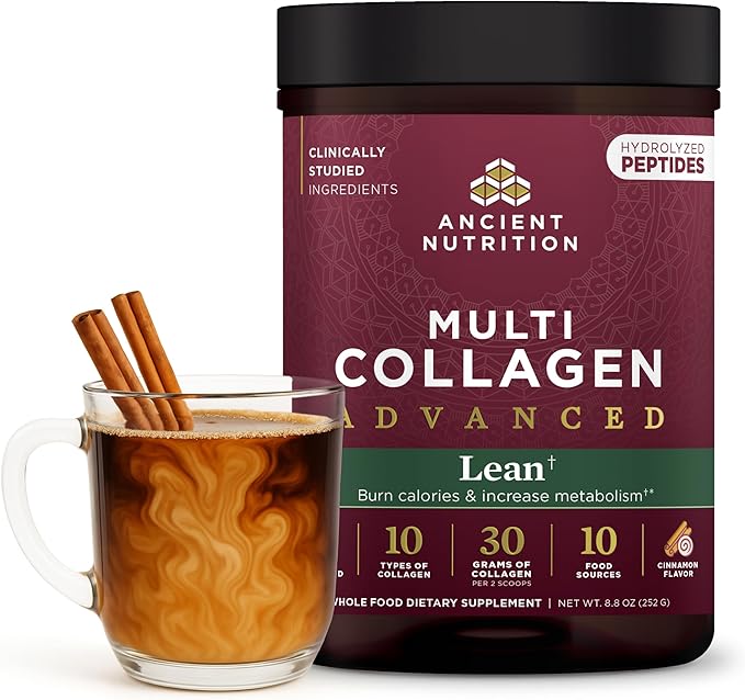 Ancient Nutrition Advanced Hydrolyzed Collagen Peptides Powder Protein Lean with Probiotics and Vitamin C Cinnamon for Women &amp Men Supports Healthy Weight Management &amp Muscle Building 14 S