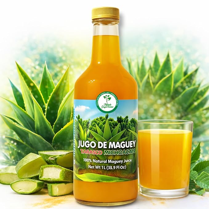 Maguey Juice – 1000 ml (1 L) – Pure Agave Jugo Maguey – Vegan 100% Artisanal Non-GMO – Natural Digestive Support – Rich in Vitamins B2 B3 &amp C Iron Calcium Magnesium &amp Zinc – Hecho en Méx