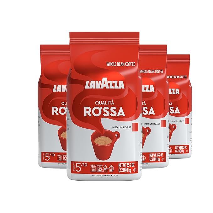 Lavazza Qualità Rossa Whole Bean Coffee Medium Roast Arabica and Robusta Blend 2.2 lb Bag (Pack of 4)