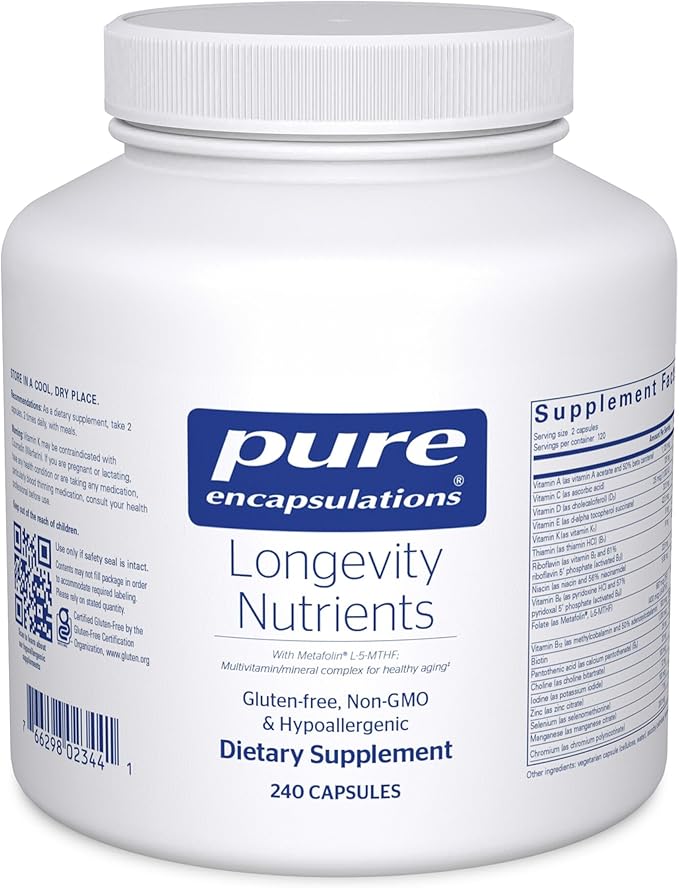 Pure Encapsulations Longevity Nutrients | Multivitamin/Mineral Complex to Support Healthy Aging Brain Function Eyes Bones and Vascular Health* | 240 Capsules