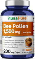 NusaPure Bee Pollen 1500mg 200 Veggie Caps (100% Vegetarian Non-GMO Vegan) Naturally Occurring Proteins Aminoacids