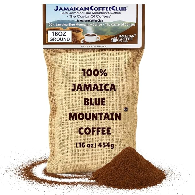 JamaicanCoffeeClub Blue Mountain Ground Coffee RG 16oz 100% Jamaican Blue Mountain Coffee Fresh Medium Roast Smooth &amp Balanced Taste Premium Quality Coffee from Jamaica