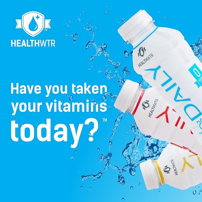 Healthwtr Daily Enhanced Water – Strawberry Pomegranate Flavor 20 Vitamins &amp Nutrients Antioxidants &amp Electrolytes 0 Calories 0 Carbs 0 Sugar Caffeine Free 12-Pack Bottles